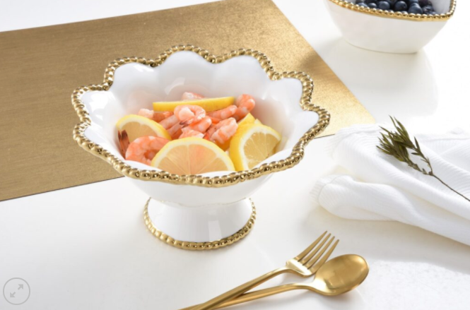 Gold Flower-Shaped Footed Snack Bowl