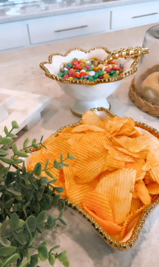 Gold Flower Shaped Footed Snack Bowl