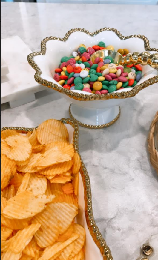 Gold Flower Shaped Footed Snack Bowl