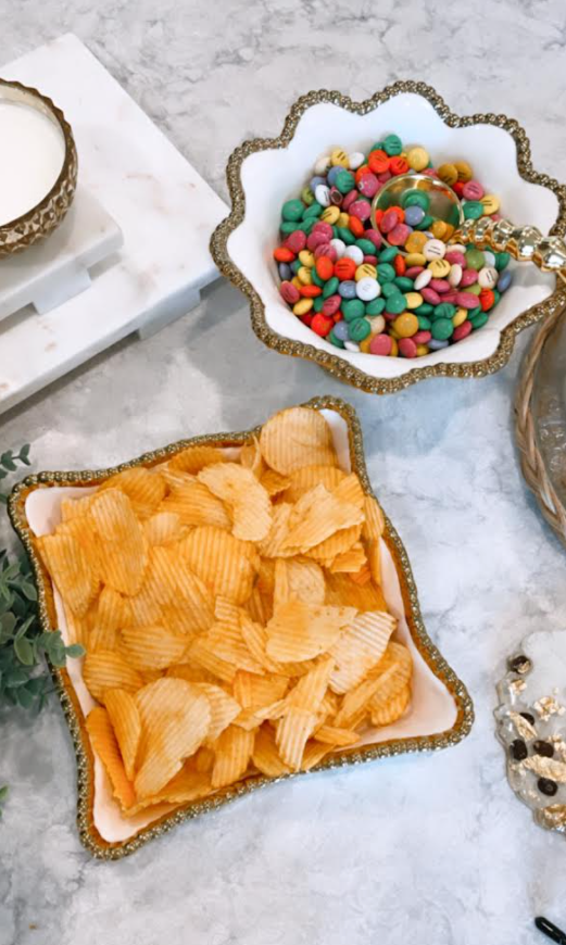 Gold Beaded Deep Square Snack Tray
