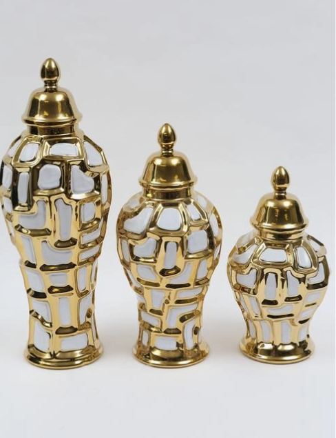 Gold & White Ginger Jar (3 Sizes)