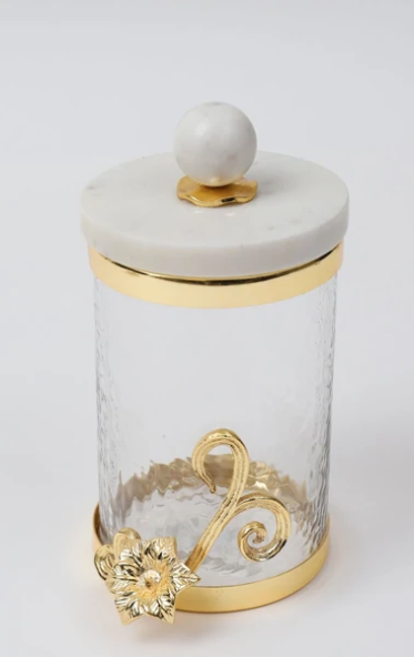 Glass Canister with Gold Floral Detail and Marble Lid (3 Sizes)