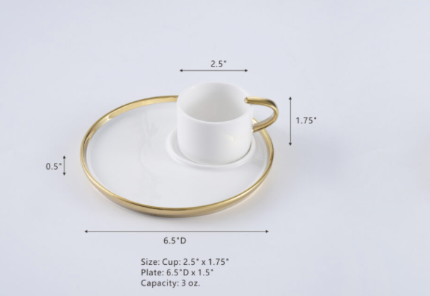 Gold & White Cup and Plate (2 Sizes)