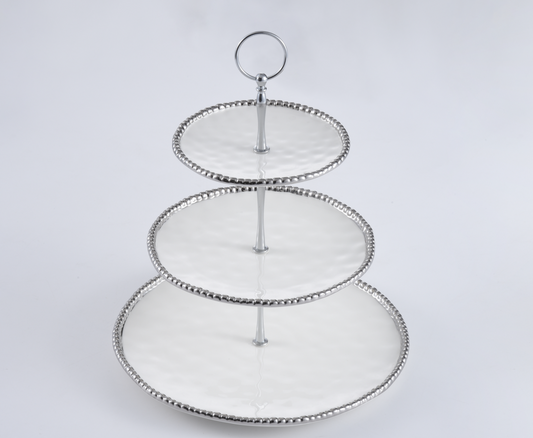 Silver Beaded Porcelain 3 Tier Server