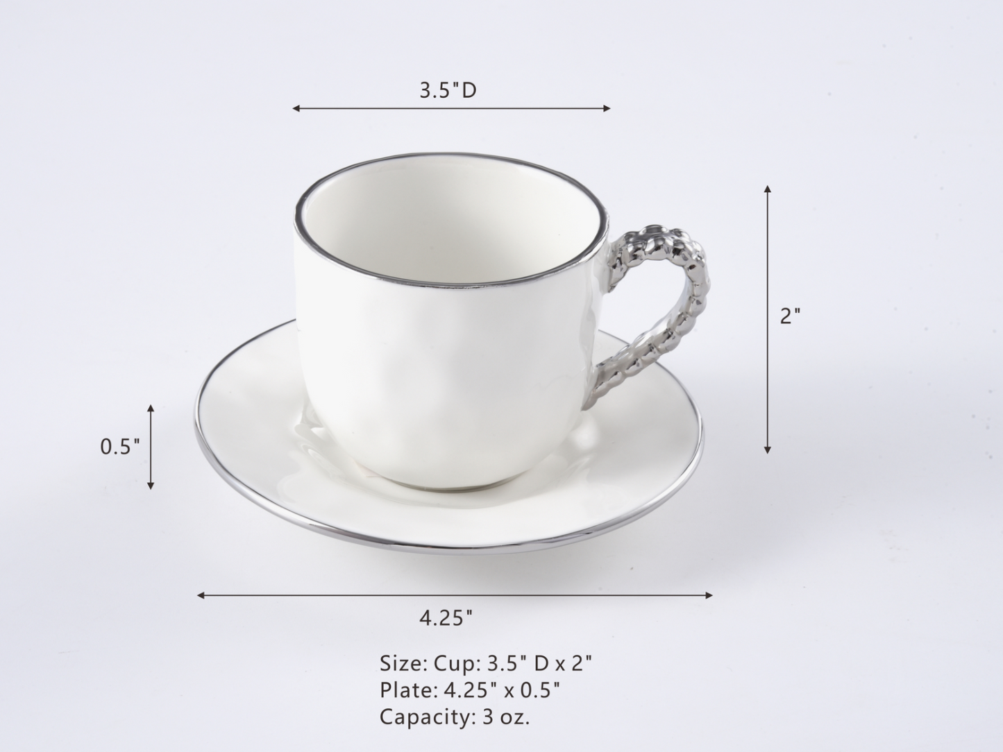 Silver Beaded Tea Cup & Saucer