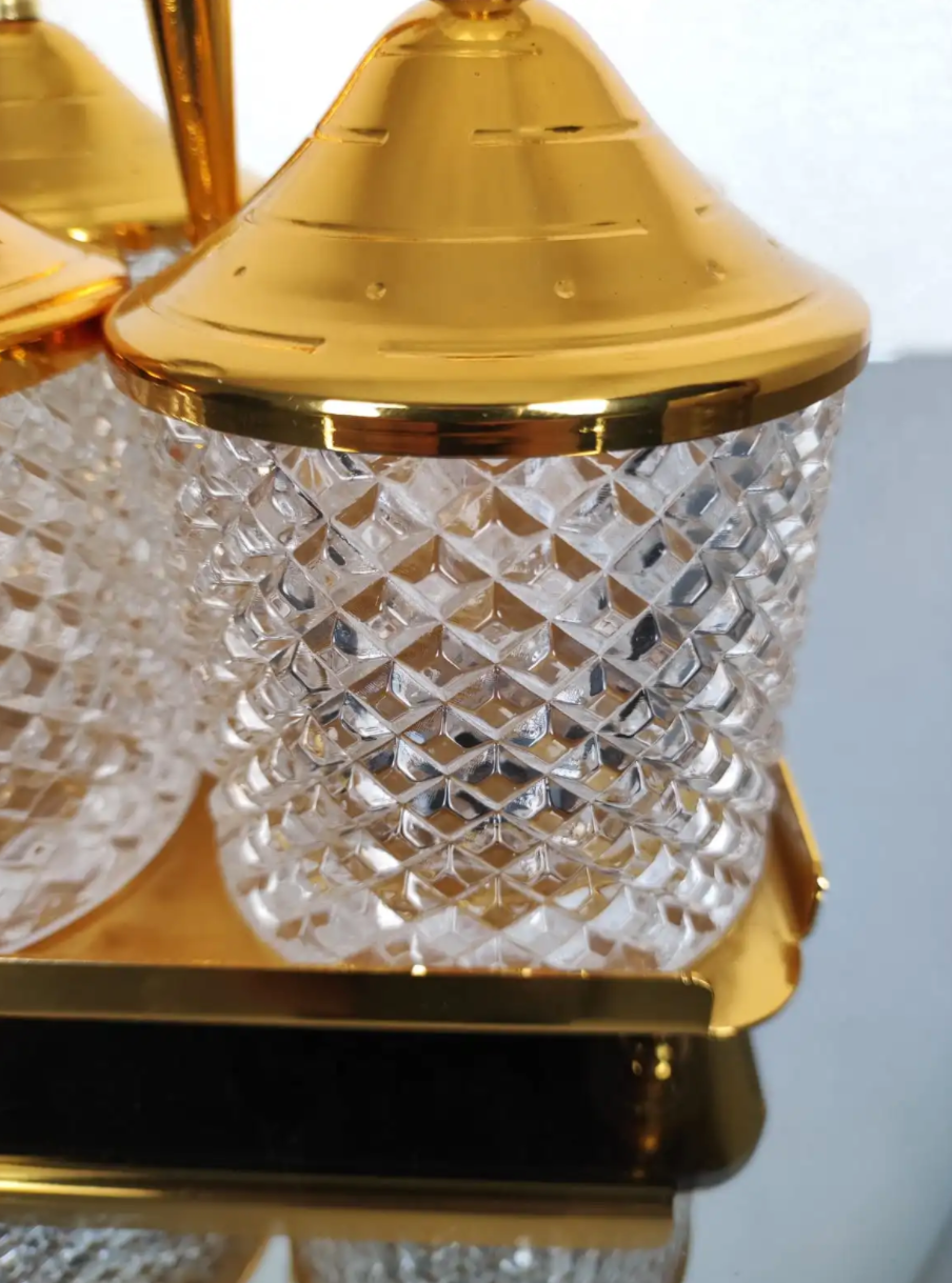 Gold Spices Hammered Canister with Stand 4 pcs Set