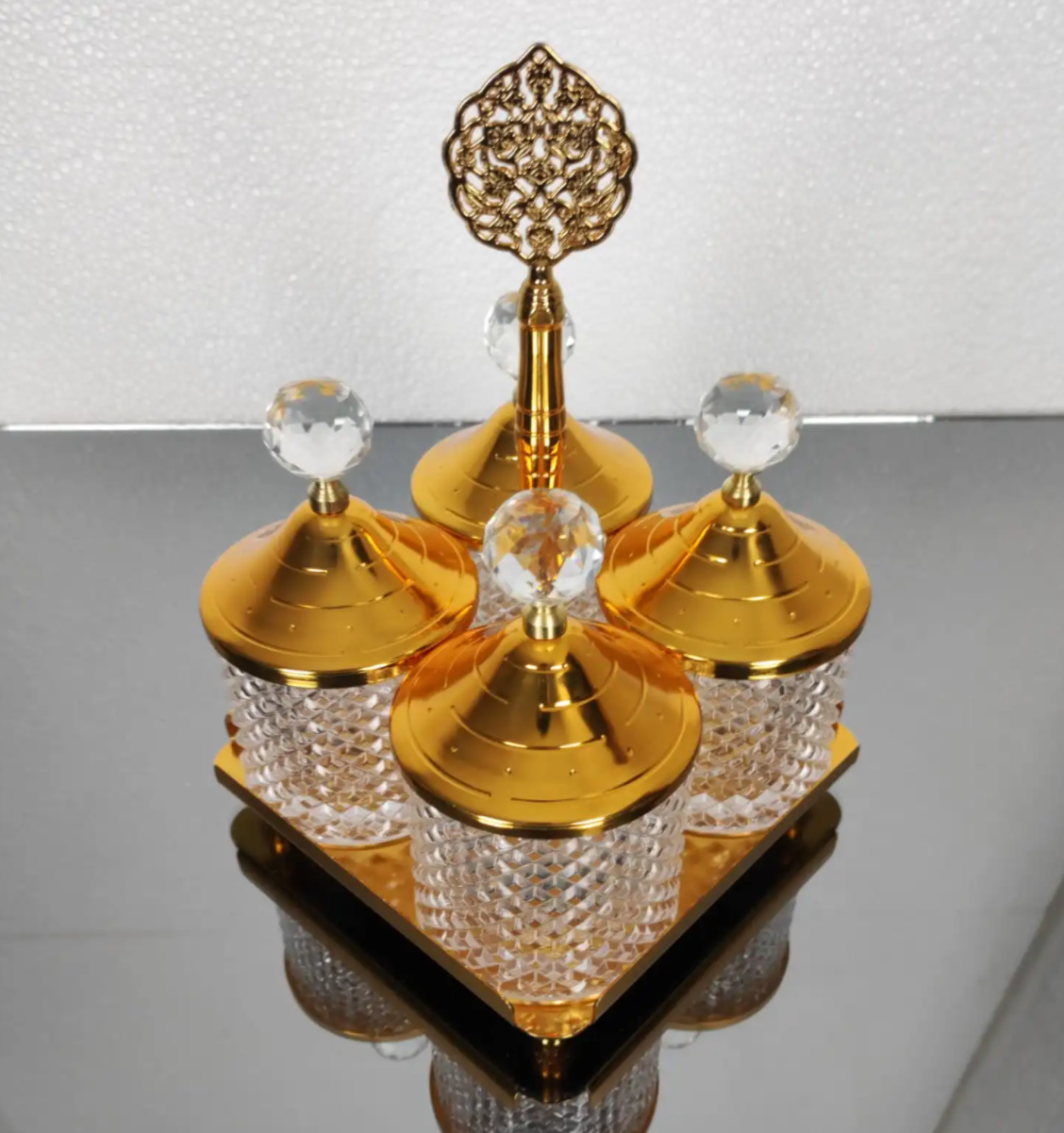 Gold Spices Hammered Canister with Stand 4 pcs Set