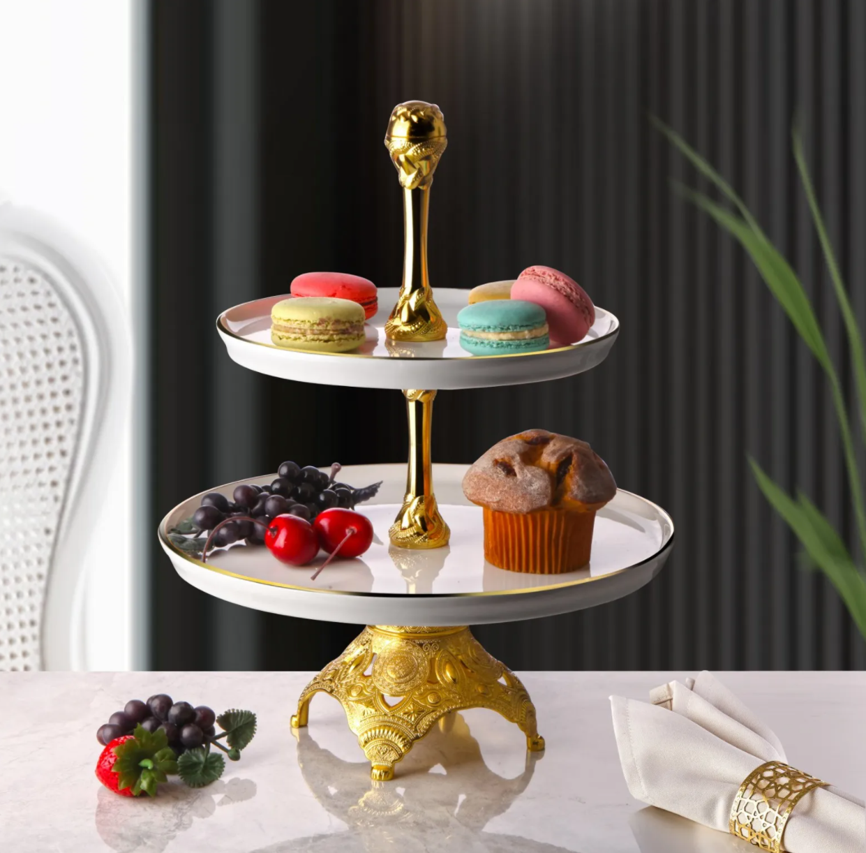Gold and White Serving Tier