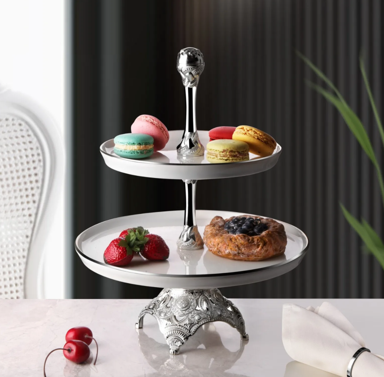 Silver and White Serving Tier