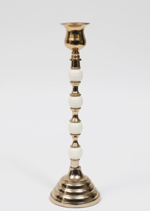 Gold and White Beaded Stem Candle Holder ( 2 Sizes)