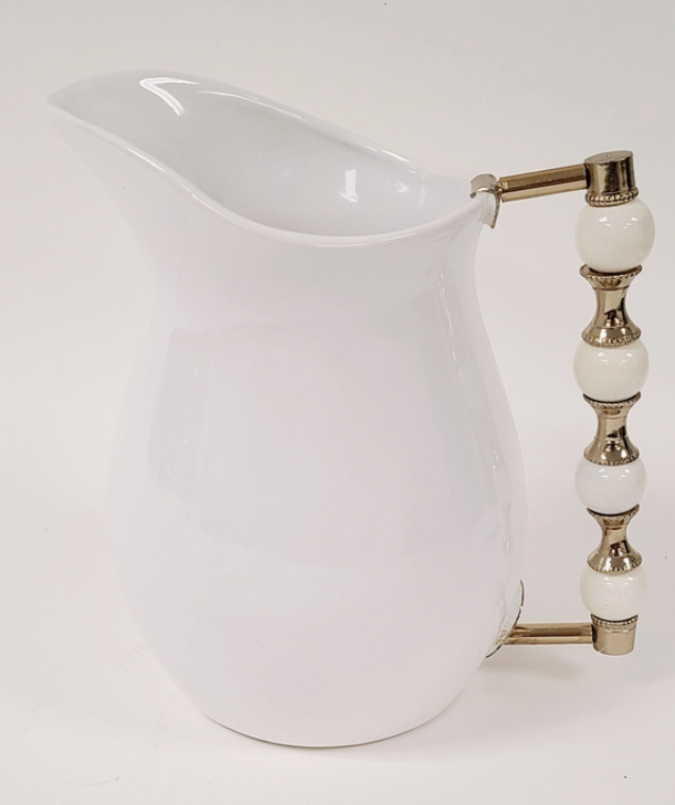 White Ceramic Pitcher with White and Gold Handle