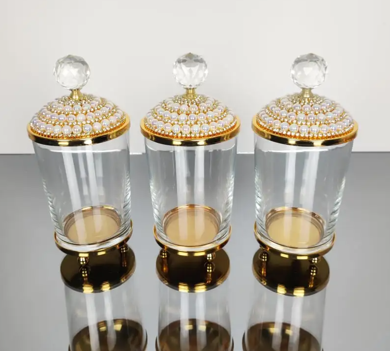 Pearl Gold Canister with Acrylic Ball Lid Sugar/Creamer Canister (Footed)