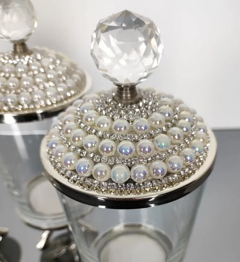 Pearl Silver Canister with Acrylic Ball Lid Sugar/Creamer Canister