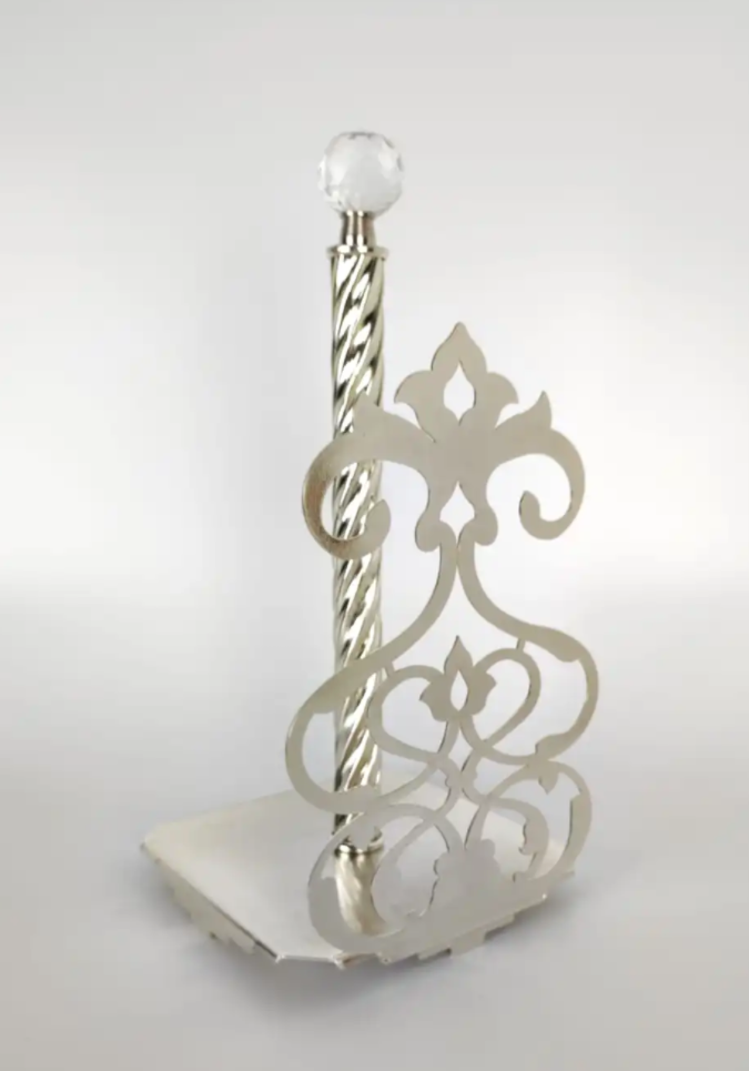 Silver Detailed and Crystal Top Paper Towel Holder