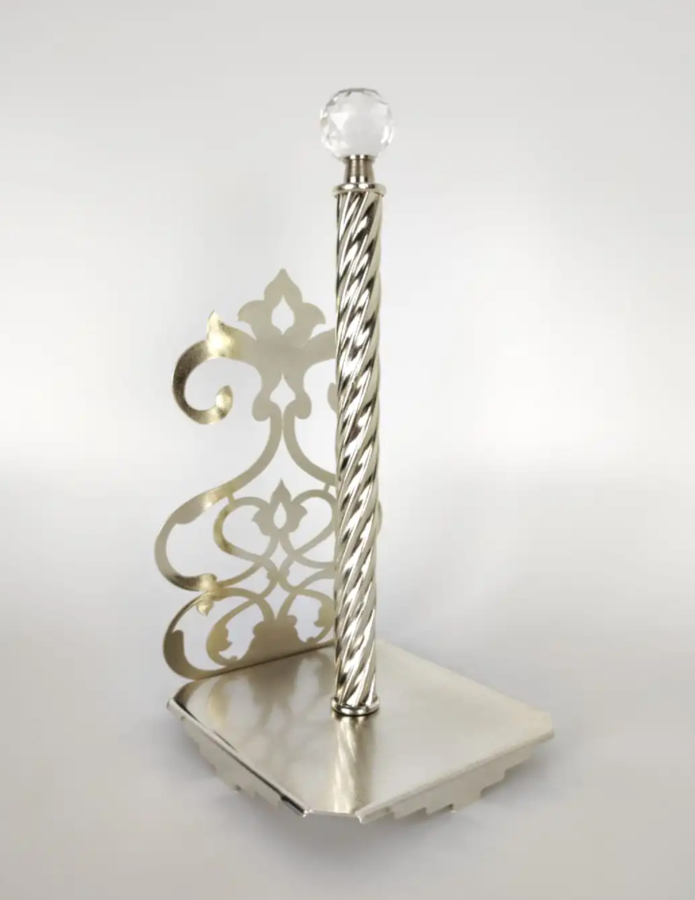 Silver Detailed and Crystal Top Paper Towel Holder