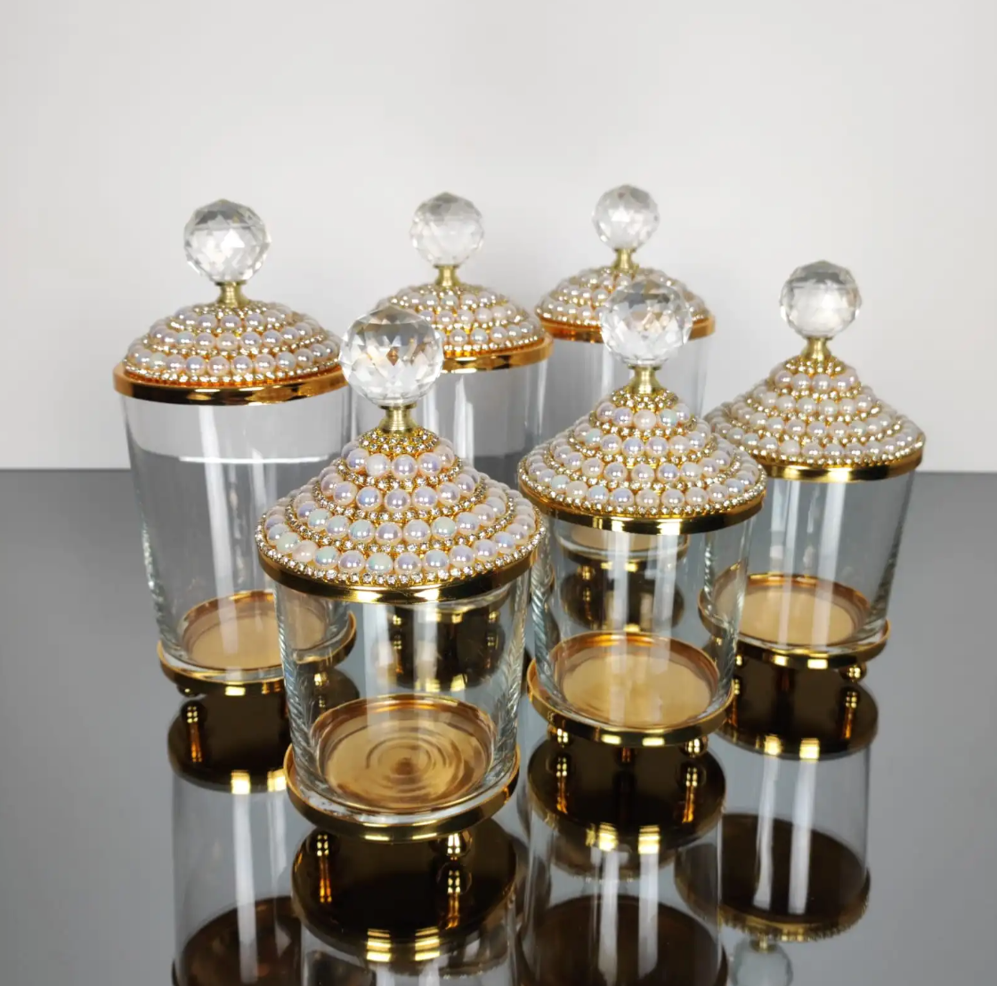 Gold and Pearl 6 PC Canisters Set Spices/Sugar/Creamer