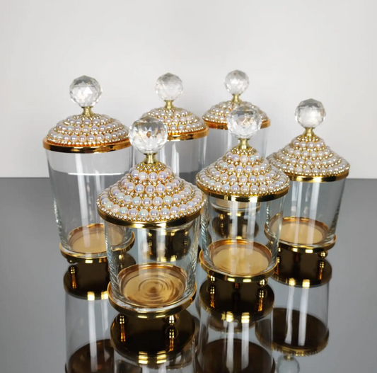 Gold and Pearl 6 PC Canisters Set Spices/Sugar/Creamer