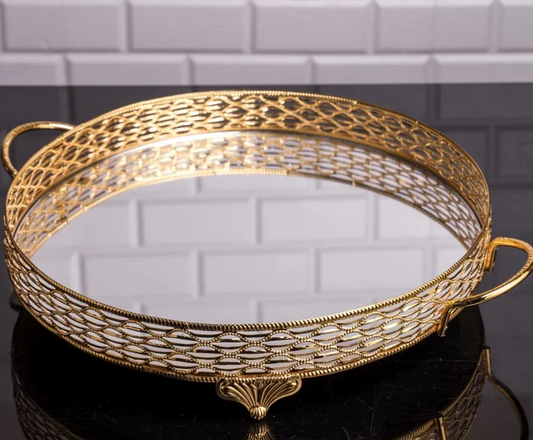 Gold Round Mirror Tray