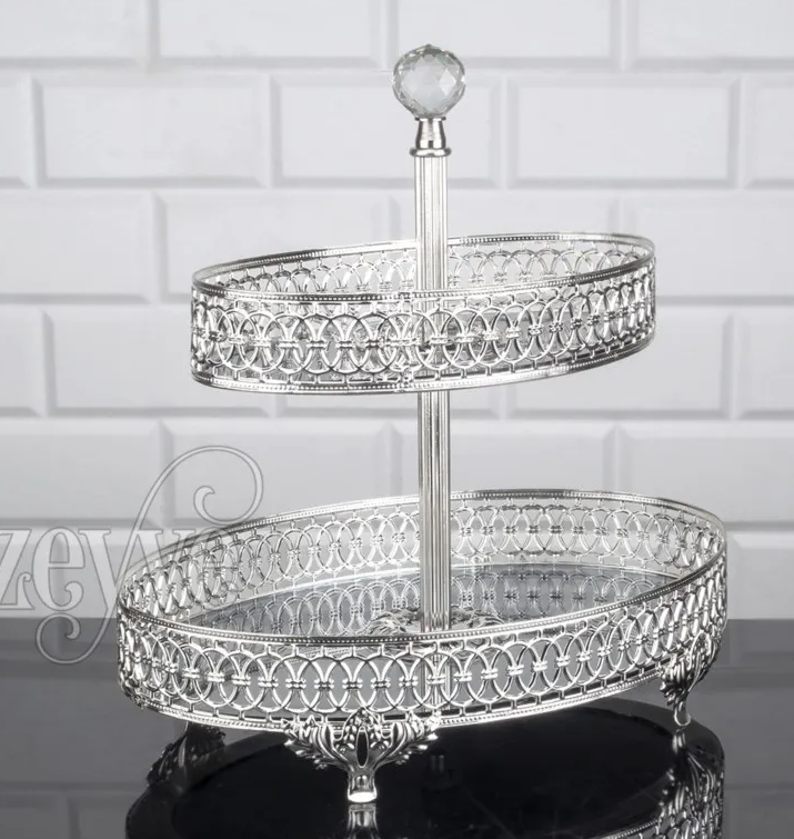 Two-Tiered Metal Serving Display with Acrylic Ball (2 Colors)