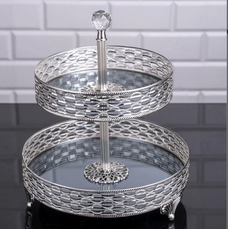 Two-Tiered Round Metal Serving Display with Acrylic Ball (2 Colors)