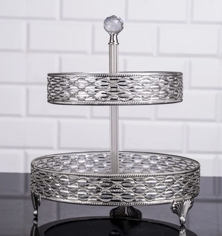Two-Tiered Round Metal Serving Display with Acrylic Ball (2 Colors)