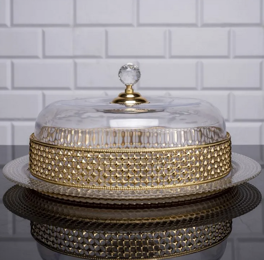 Gold Round Cake Dome with Acrylic Ball Lid Details
