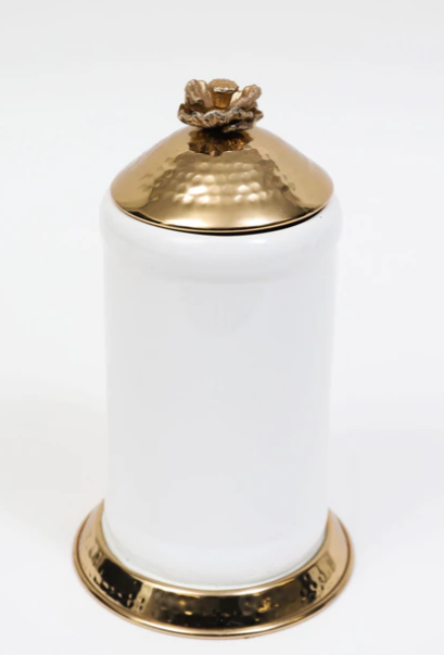 White Ceramic Jars with Gold Flower Lid (3 Sizes)