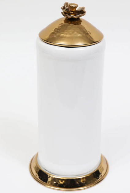 White Ceramic Jars with Gold Flower Lid (3 Sizes)
