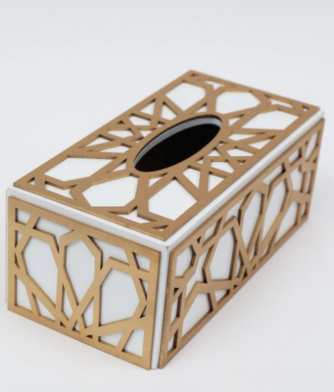 Gold and White Tissue Box Holder