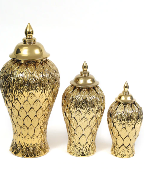 Gold Petal Textured Ginger Jars (3 Sizes)
