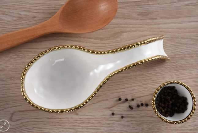 Gold and White Beaded Spoon Rest