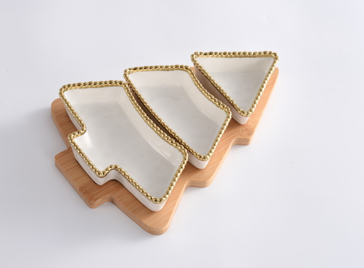 Gold Beaded and White Tree Section Server Set