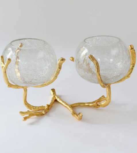 Large Gold Double Branch Vase/Tissue Holder