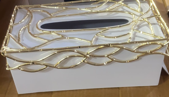 White and Gold Mesh Details Tissue Box