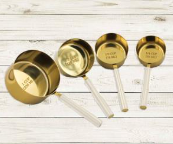 Gold Measuring Cups SET w/ White Enamel Handles
