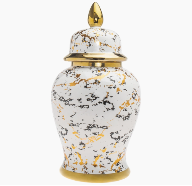 Gold & White Marble Print Ginger Jar