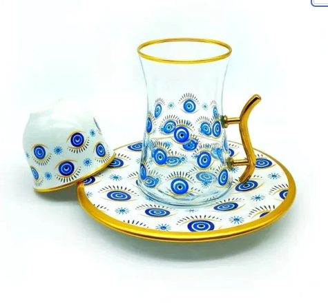 Evil Eye 18 PCS Tea Cups Set Gold