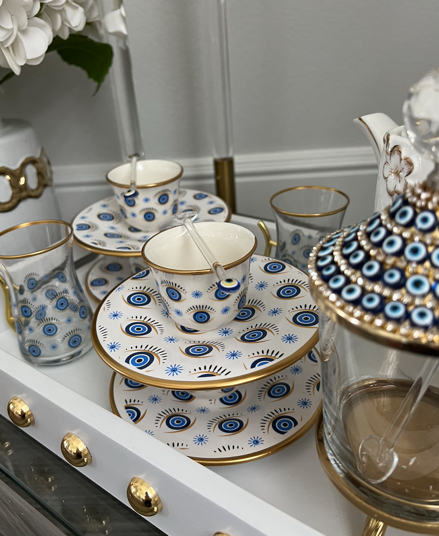 Evil Eye 18 PCS Tea Cups Set Gold