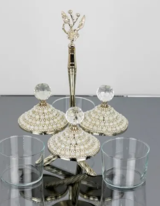 Silver Canister with Japan Rose Sugar/Creamer/Snack Canister (Set of 3 ) with Stand