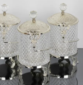 Silver Butterfly Floral Hammered Canister Set With Stand (3 Pieces)