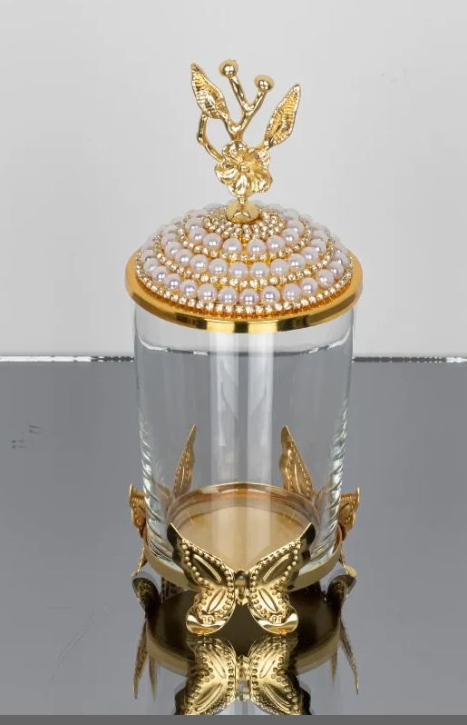 Gold Butterfly Sugar/Creamer Pearl Canister (Set of 3)