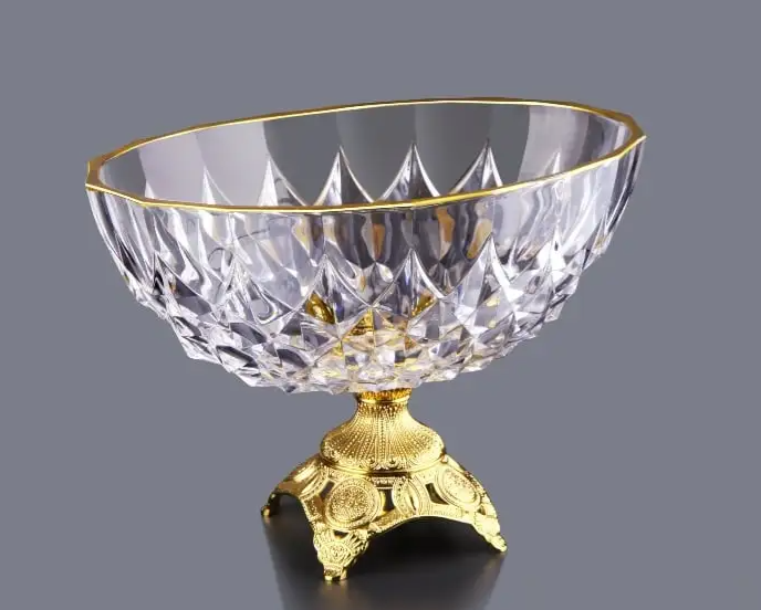 Gold Crystal Glass Footed Snack/Fruit Bowl