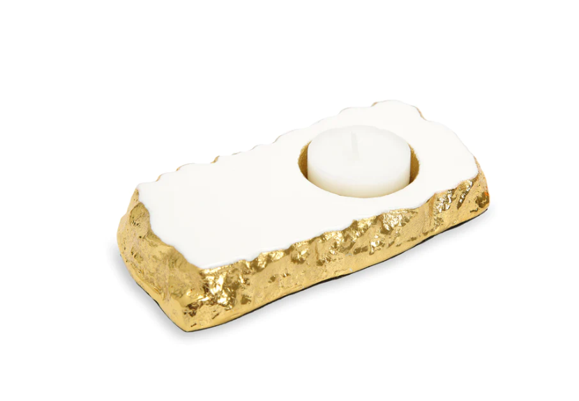 Gold Edge & White Marble Detailed Spoon Rest/Tea Light Holder