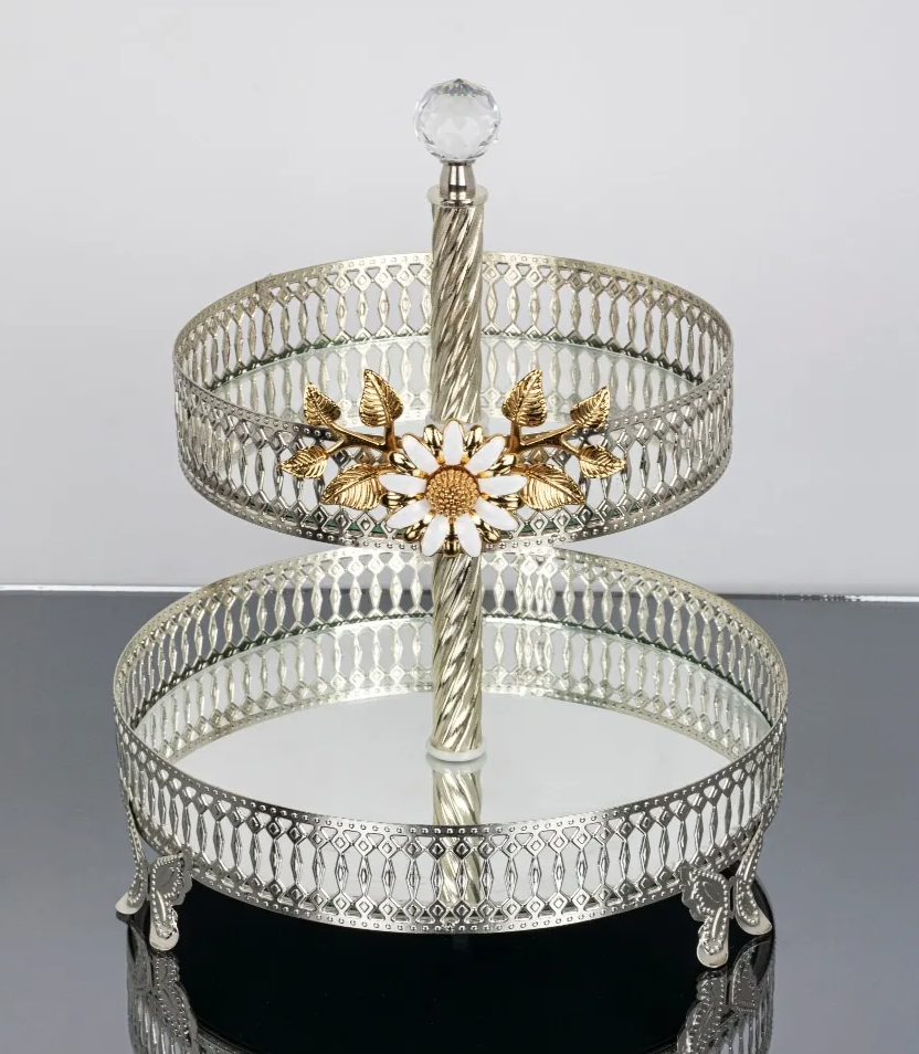 Silver Floral Round Tier with Acrylic Top