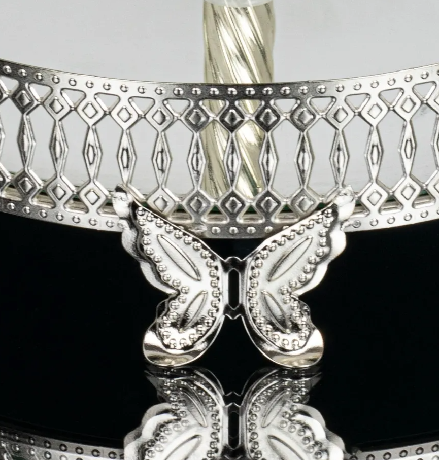 Silver Floral Round Tier with Acrylic Top