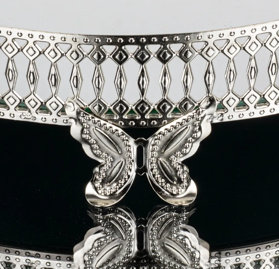 Silver Round Tray with Gold Floral Details (3 Sizes)