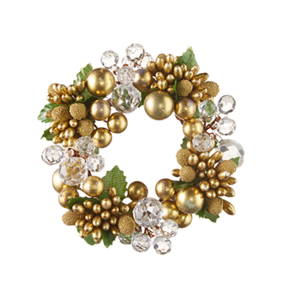 4.5" Beaded Berry and Crystal Mini Candle Wreath