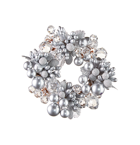 4.5" Beaded Berry and Crystal Mini Candle Wreath