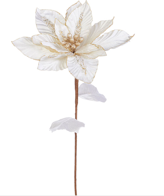 26" White Jeweled Poinsettia Stem