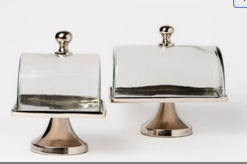 Silver and Glass Rectangular Cake Dome with Stand (2 Sizes)